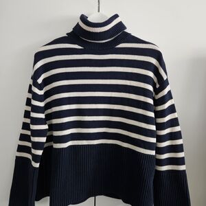 GAP Navy and Cream Striped Turtleneck Sweater